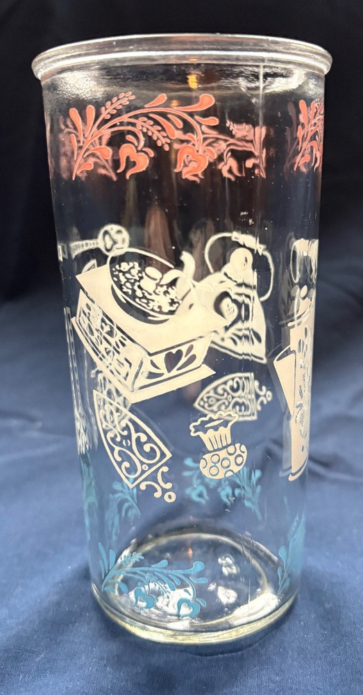 MCM Hazel Atlas Kitchen Aids tumbler glass, pink/white/blue