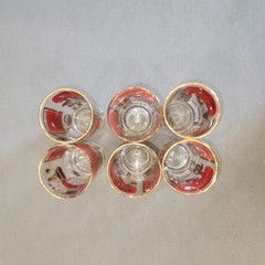 6 Vtg 1960s Jeannette Glass Cocktail Recipe Decal 5.5″t Hiball Tumbler Gold Red