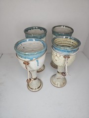 Mid-Century Modern style studio stoneware goblet Lot Of 4 Wine Glasses