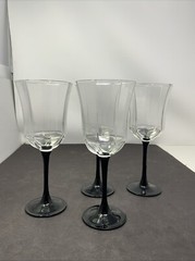 4 Arcoroc Luminarc France Black Stem Octime Wine Goblets 8” Glass Octagon