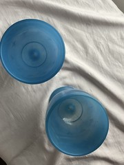 Vintage Bartlett Collins Set Of Two Blue Milk Glass Round Diamond Goblet MCM