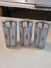 Vintage MCM LIBBEY AQUA BLUE DIAMOND 22K GOLD TRIM COCKTAIL GLASSES TOM COLLINS