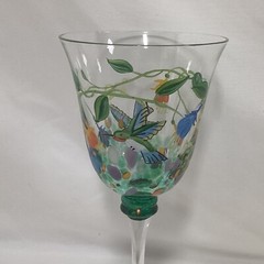 Artland Handblown Wine Glass Hummingbirds & Flowers from Romania Cottagecore
