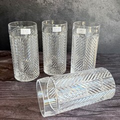 4 Ralph Lauren HERRINGBONE Crystal Highball Glasses SET OF 2, 6.25” Tall