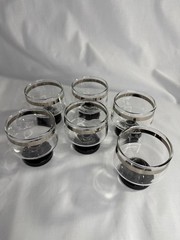 Vintage set of 6 MCM Retro rocks/dessert with silver band