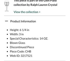 Set 2 Ralph Lauren GLEN PLAID Crystal Highball Glasses 14 oz. Tumblers 6.25″