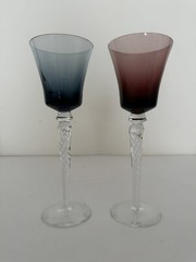 Vintage Air Twist Jewel Tone Stemmed Wine Glasses Set of 2 Amethyst Sapphire 9”