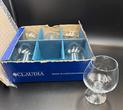 Set Of 6 Vintage Claudia Bohemia Crystal Brandy Sniffer Glasses Goblet 5″