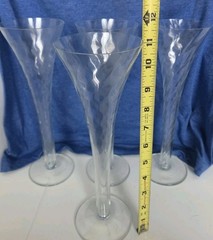 Mouth-Blown Romania Optic Swirl Hollow Stem Trumpet Champagne Flutes Set of 4…