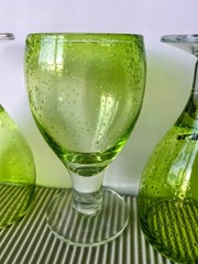 Lot of 4 Artland Iris Sage Green Water Goblets Hand Blown Seeded Bubble Glass