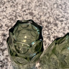 Set of five vintage Hazel Atlas green glass tumblers thumbprint pattern