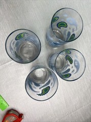 4 Libbey Crisa Retro Paisley Blue & Lime Green 6″ Glass Tumblers New/Tags