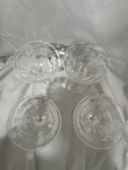 Set of 4 Tiffin-Franciscan Persian Pheasant Etched Cordial Glasses, Optic stem