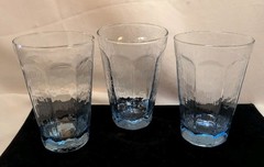 Set of 3 Libbey 8 Panel Light Blue Textured Glass Sm Tumblers MCM 5in
