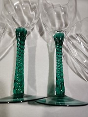 Rhine Crystal MCM Vtg 1960s Beveled Wine Glasses Twisted Emerald Stems Set Of 4