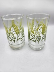 Set Of 2 Vintage Juice Glasses With Green Leaf Design
