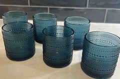 Set of 6 Fortessa Jupiter Cornflower Blue Beaded Hobnail 13oz Glasses