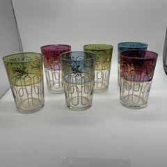 Vintage Signed France MCM Set Of 6 Moroccan Tea Glasses Blue Purple Green