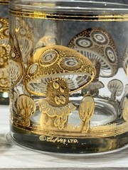 Vintage Culver Glass Mushroom Lowball Glasses 22k Gold Mid Century Set of 6 MCM