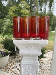 Ruby Red Hand Blown Bubble Glass HighBall Tumbler Studio Nova Truck 4 Amberina