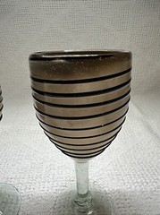 Hand Blown Glass Wine Goblets Brown/Black Stripes