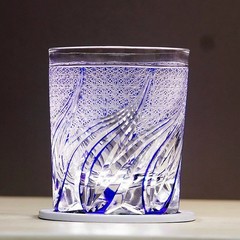 Edo Kiriko Crystal Whiskey Glass Hand Cut Blue Clear 9oz Gift Boxed