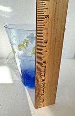Tracy Porter Blue JEWEL CUT Drinking Glass Hand Painted Flowers Barware Whimsy!