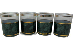 Vintage Culver Emerald Green Faux Marble 22K Gold Rock Glasses Set of 4 New Box