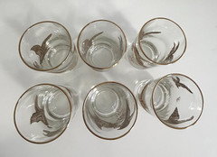 Vintage Libbey Drinking Highball Glasses Gold Embossed Geese Flying . Set of 6.