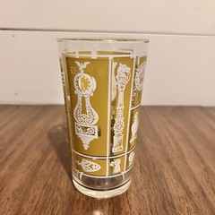 Hazel Atlas Highball Glass 5.25” Mustard Yellow Americana Icons 1950s MCM