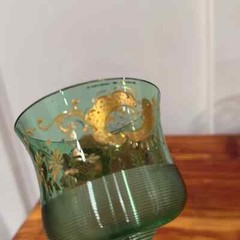 Vintage Bohemian Green Art Glass Gold Detailing Goblets Set of 3