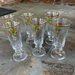 Rare Vintage Hazelnut Cordial Glass Set of 6 Mid Century Modern Footed Liqueur