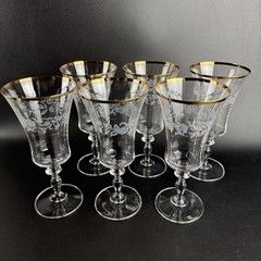 Set of 6 Mikasa Antique Lace Water Goblets 8″ Tall Gold Trim Etched Floral