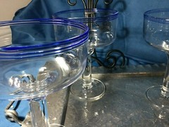 RARE 4pc blue Band william Sonoma Nantucket dessert margarita Glasses RARE NWT