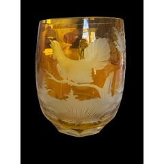Bohemian Gold Yellow Pheasant Forest Scene Sticker German Forest Handled Mug EUC