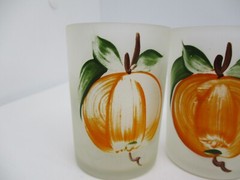 3 Vintage Hazel-Atlas Frosted Hand-Painted Pumpkin Juice Glasses
