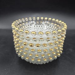 Vtg Depression Era Diamond Point 6 Pc Glass Relish Berry Bowl Beaded Gold Trim