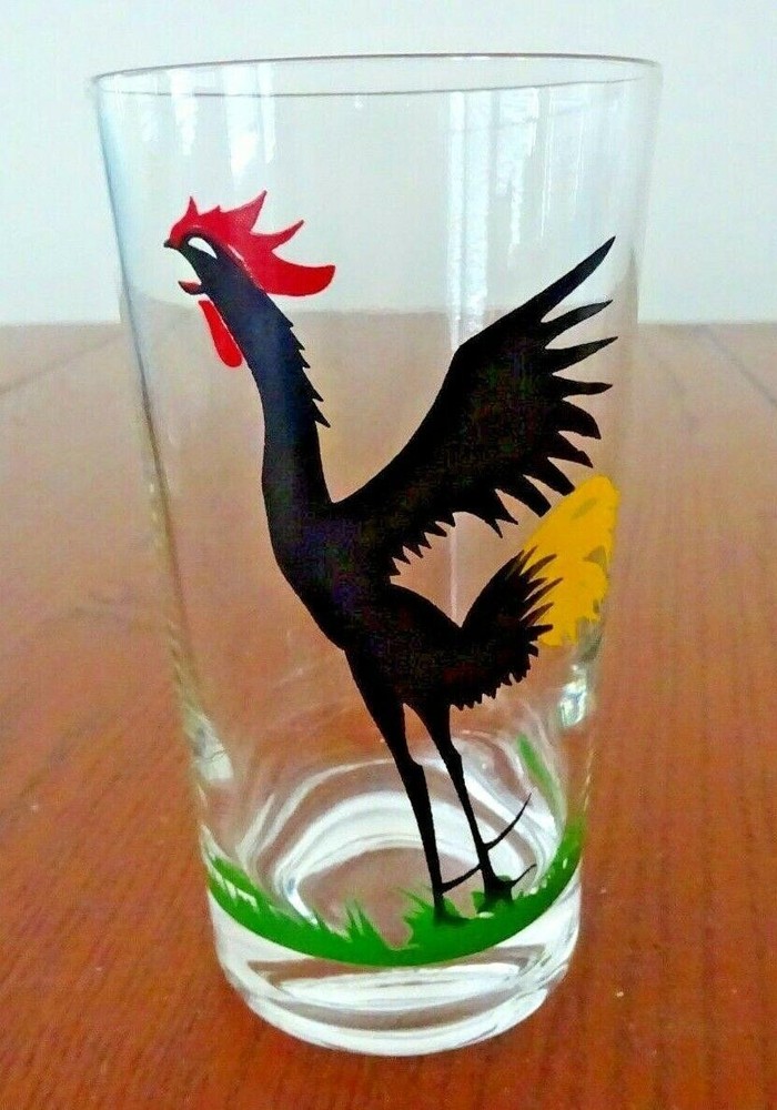 *FEDERAL GLASS (1) HAND PAINTED CROWING ROOSTER 5 ¼” TUMBLER/GLASS-#2-B66&87-E