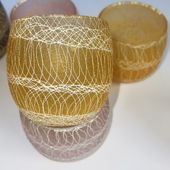 VTG MCM Roly Poly Spaghetti String Glasses~Set of 8~Multi Colors~3.25” Color