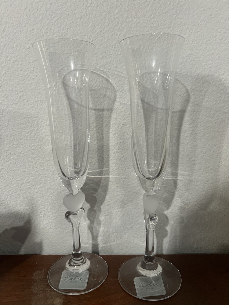 Set of Two (2) GORHAM 1831 ~Amore Champagne Flutes Hearts on Stem From Germany