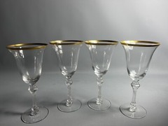 Set of 4 – Tiffin Franciscan SATURN Clear Crystal Water Goblets Gold Trim Band