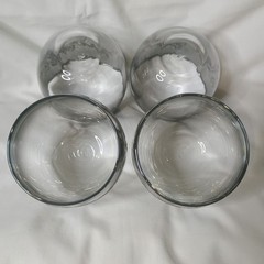 Vtg MCM Queens Luster wear Silver Fade Roly Poly Glasses Floral Rose Set Of 4