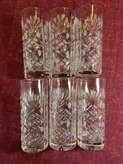 6 Russian USSR cut 24% lead crystal water glasses Vintage