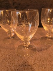 Set Of 4 Vintage Crystal Etched Wheat Pattern Wine Water Glasses