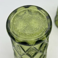 2 VTG Anchor Hocking GEMSTONE AVOCADO Green Diamond Textured 15 OZ Glass Tumbler