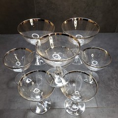 Vintage Fostoria Sherbet Crystal Glasses Platinum Wedding Ring 4.5 in Set of 8