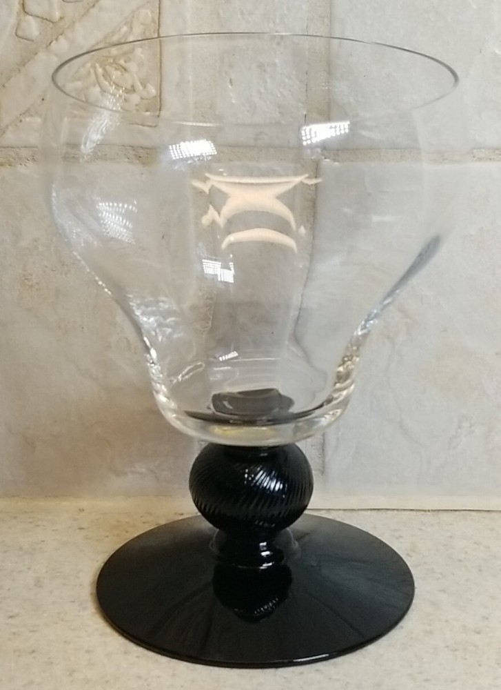 Vintage Black & Clear Fry FRY1 Optic Bowl Water Goblet 5 1/4″ Twisted Ball Stem
