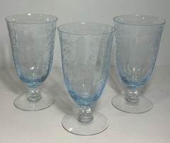Set of 3 Vintage Fostoria Navarre Blue Glass Iced Tea Tumblers 5 7/8 in.