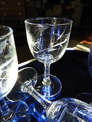Vtg 4 Etched Crystal Cordial Glasses Art Deco European 4.25″ H