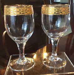 2 Vintage Clear Stem CORDIAL Glasses with Gold Rim 4.25” Tall Excellent Used Con